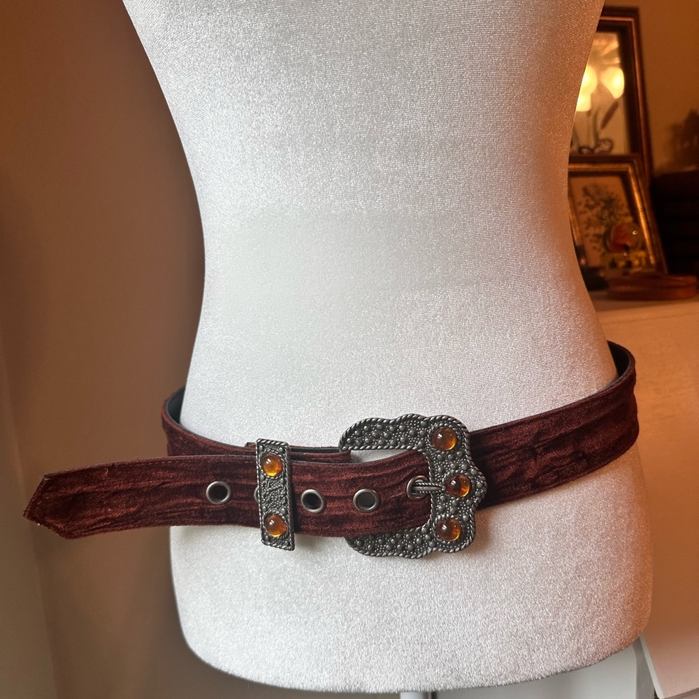 Velvet Belt with Decorative Buckle
